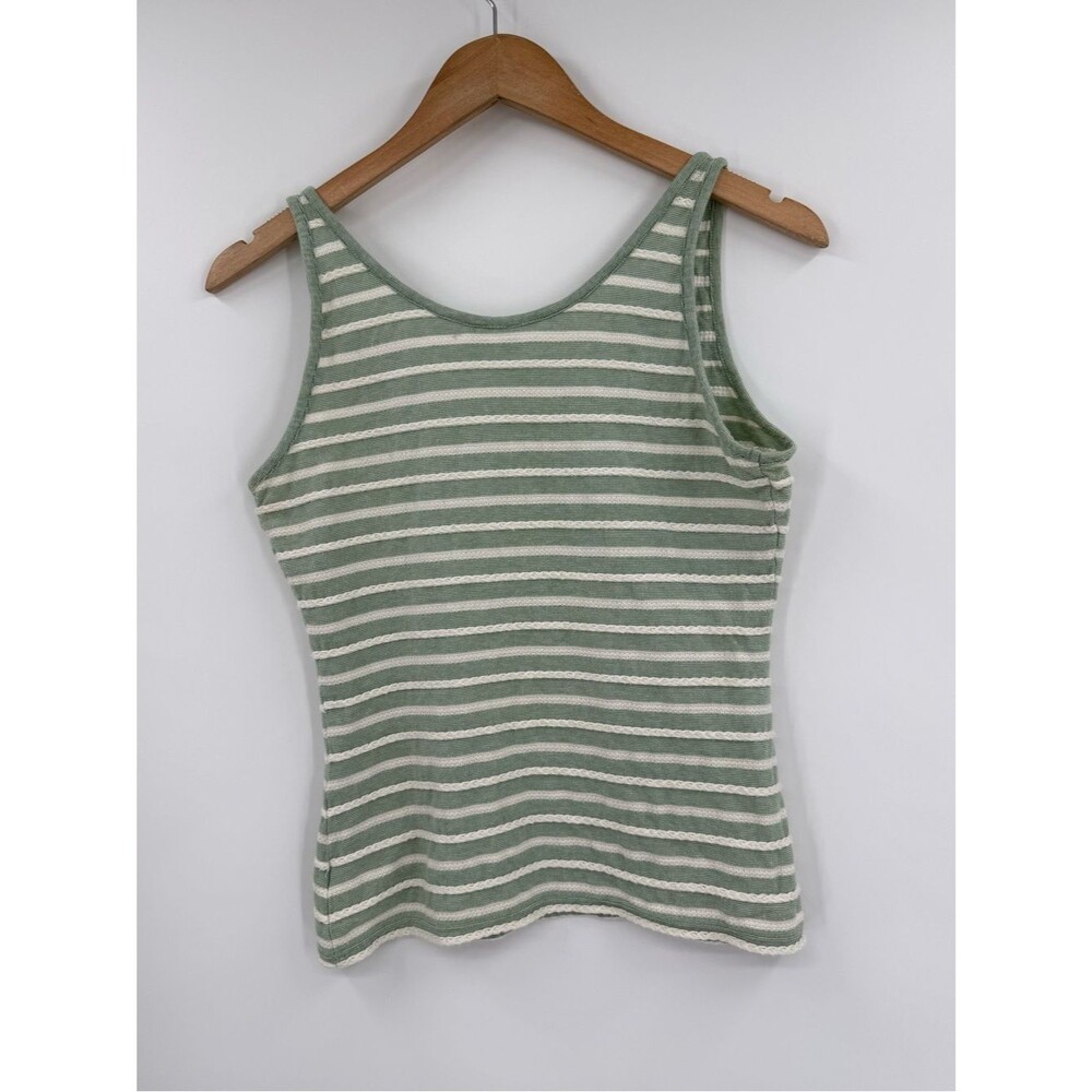 Anthropologie Elodie Striped Henley Tank | Sage / Ivory | Small - Picture 2 of 6
